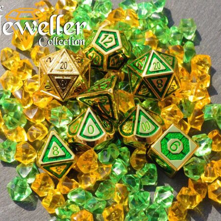 Metal rpg dice gold green