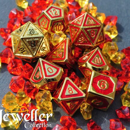 Metal rpg dice gold red