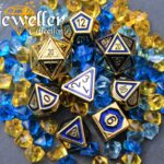Metal rpg dice gold blue