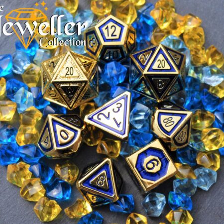 Metal rpg dice gold blue