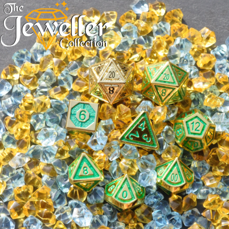 metal rpg dice gold turquoise