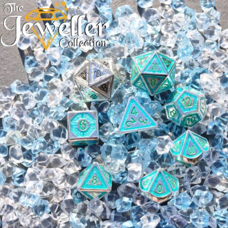 Metal RPG Dice Silver Turquiose