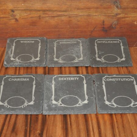 stat block laser engraved slate coasters
