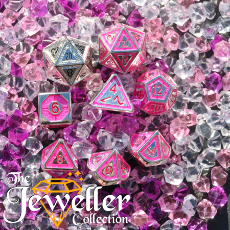 Metal RPG Dice Silver Pink